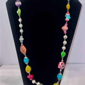 ♦️‎ Colorful necklace Beautiful Multi Color Art Beads, Acrylic small. No clasp